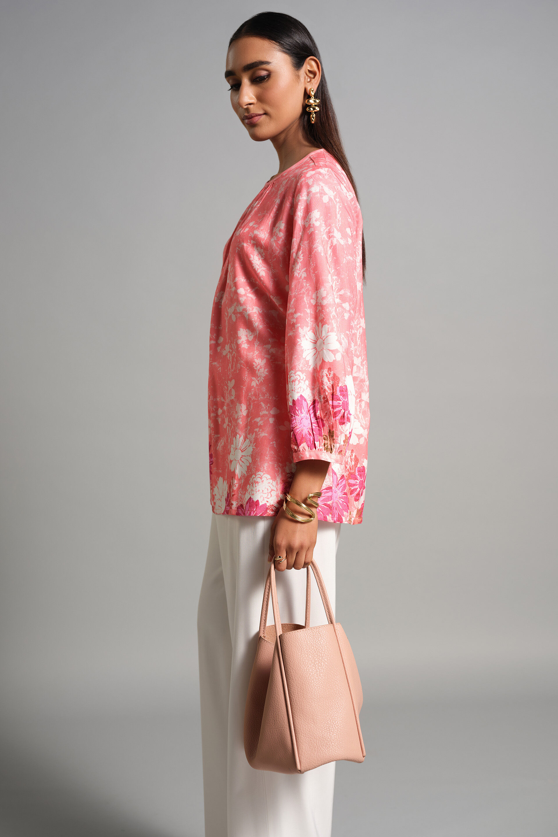 Coral Blooms Top, Coral, image 3